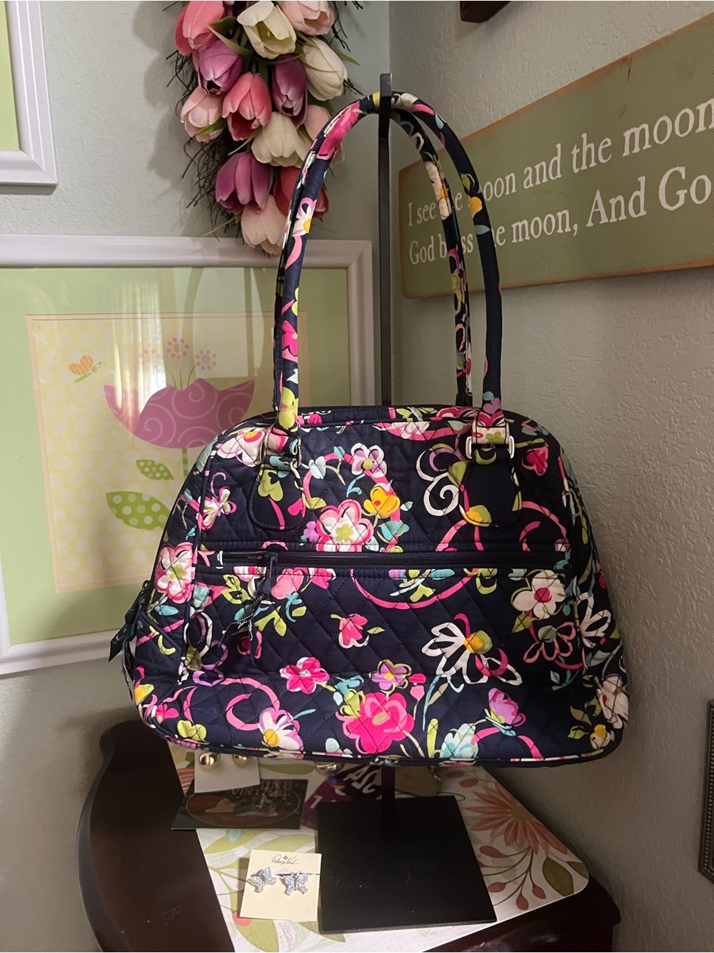 Vera Bradley Black Quilted Tote with Multicolor Floral Print - Picture 3 of 4